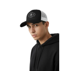 Black and white RC Legacy snapback cap with mesh back and embroidered logo