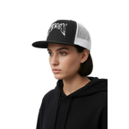 Black and white Reapers Gothic Logo Trucker Cap with unisex headwear