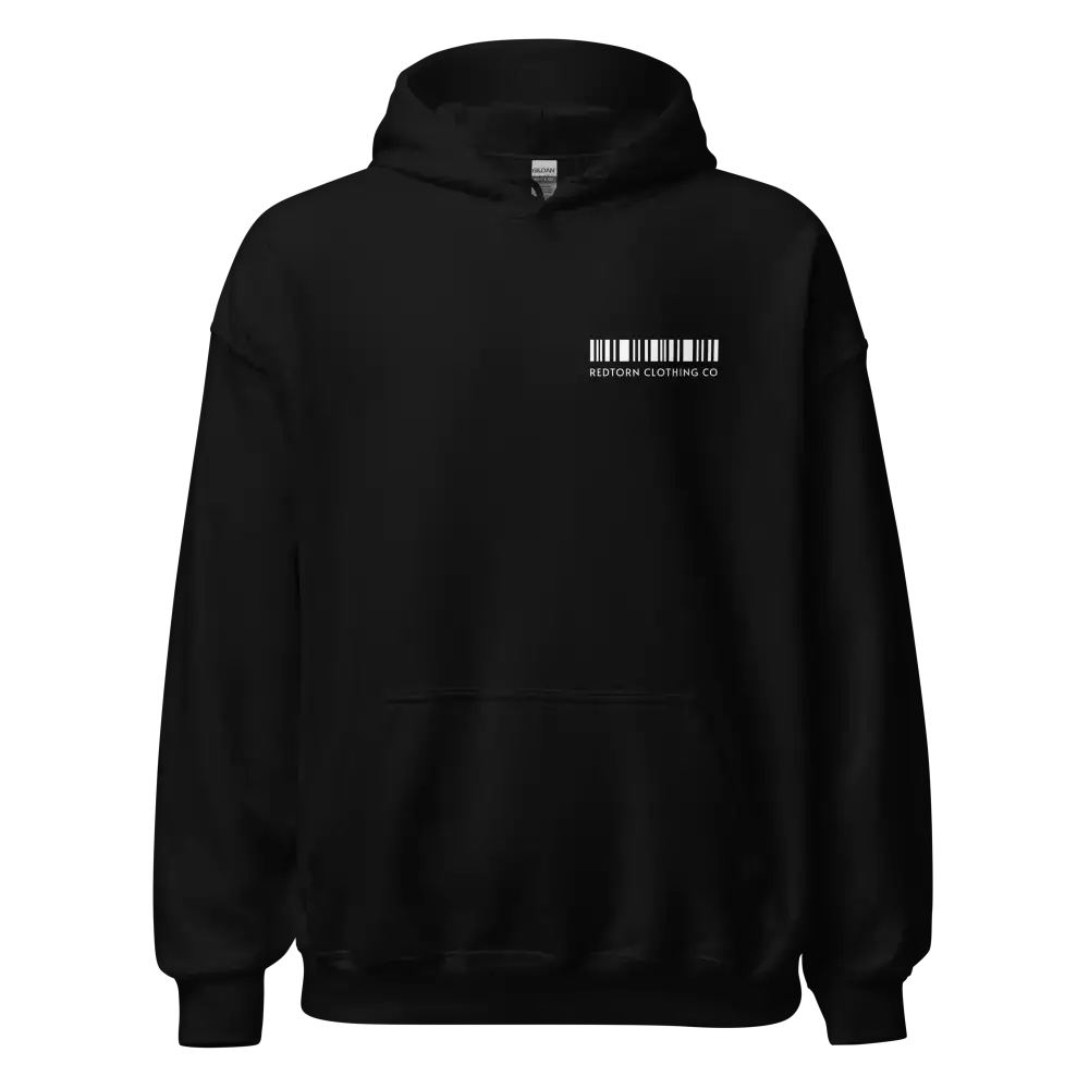 Rebel Angel premium unisex hoodie with barcode and Redtorn Clothing Co print