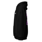 Rebel Angel premium unisex hoodie in black with purple accents and reflective stripes