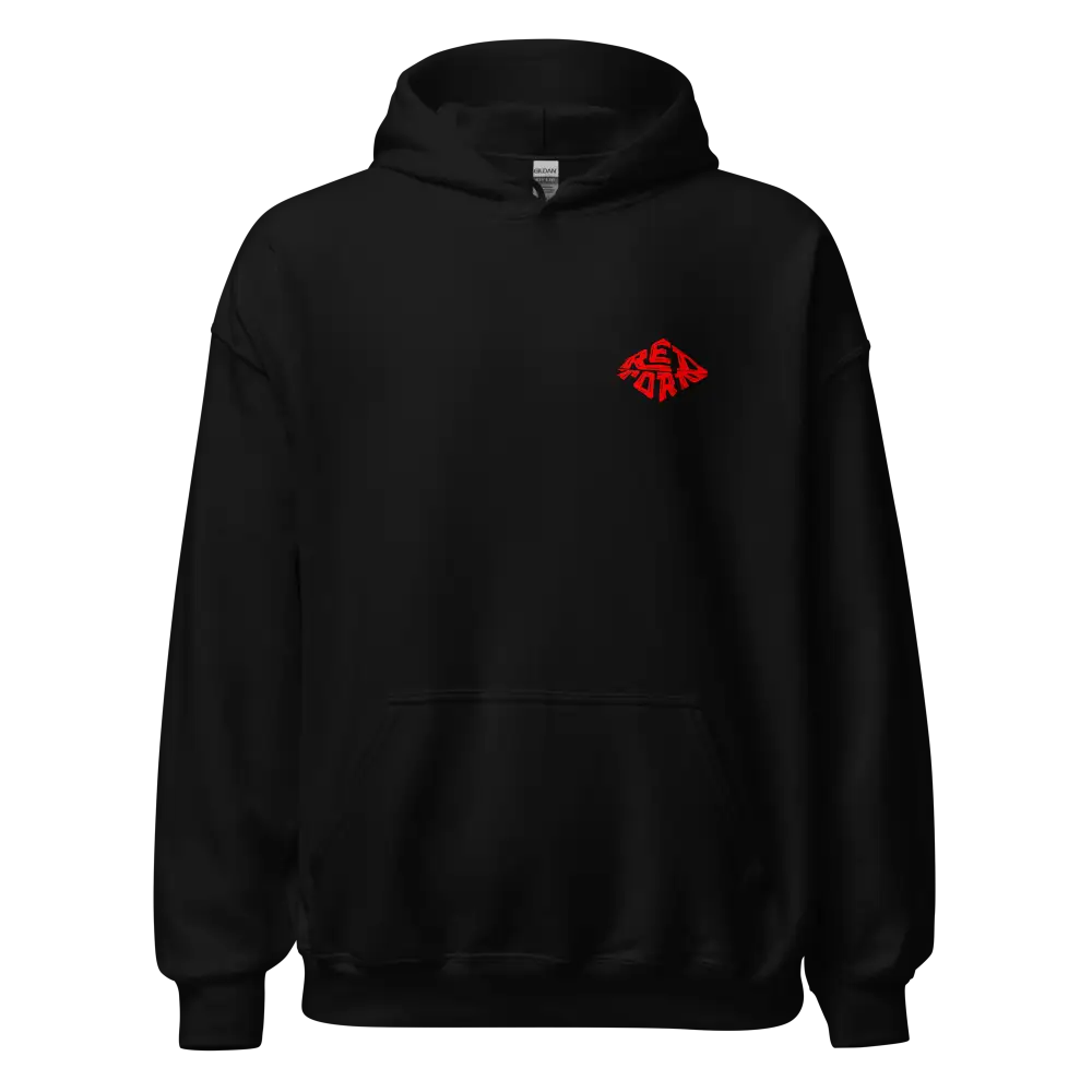 Red Diamond luxury streetwear hoodie in black with red logo, premium unisex