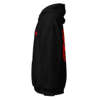 Black Adidas backpack with red accents on premium unisex hoodie