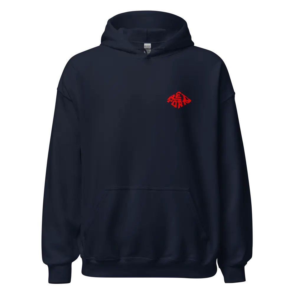 Premium unisex Red Diamond luxury streetwear hoodie in navy blue with red logo