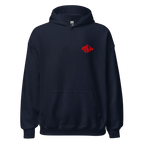 Premium unisex Red Diamond luxury streetwear hoodie in navy blue with red logo