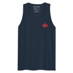 Navy blue premium tank top with red diamond aggressive graphic and Redtoar logo
