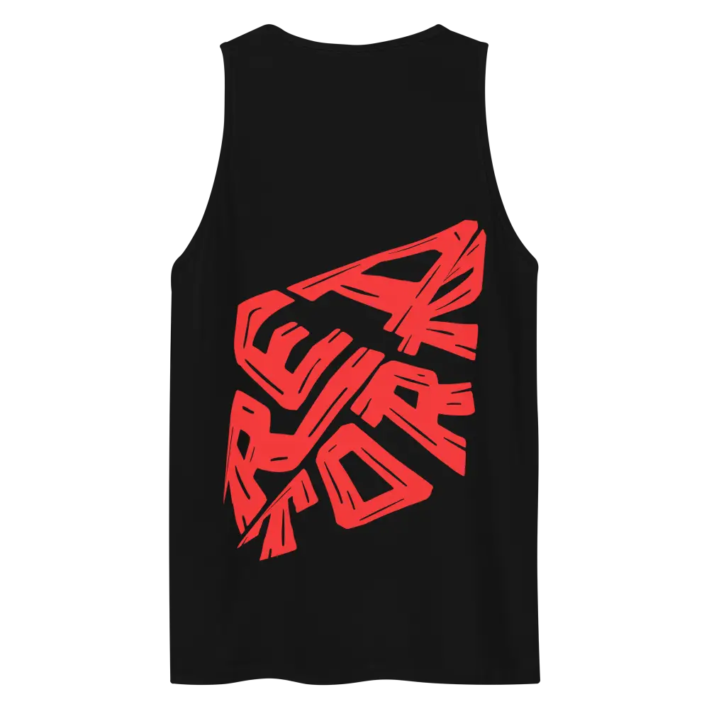 Redtorn Clothing Red Kiss Pixel Reactor Tank Top with red pixelated reactor design on black background