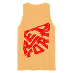 Red Diamond aggressive graphic premium tank top with peach fabric and red raptor design