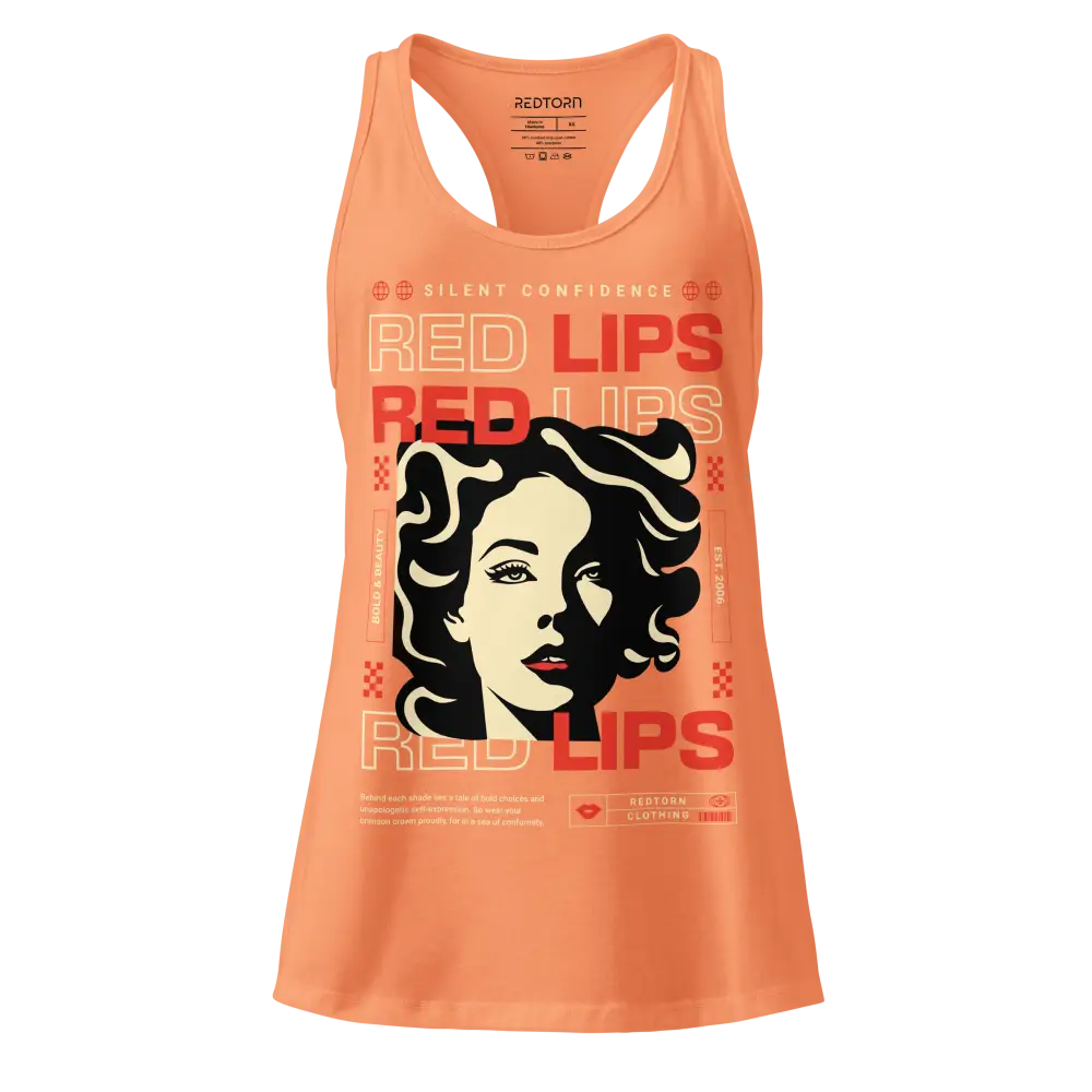 Red lips iconic sleek racerback tank in womens apparel