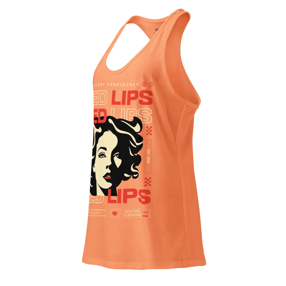 Red lips iconic sleek racerback tank in womens apparel