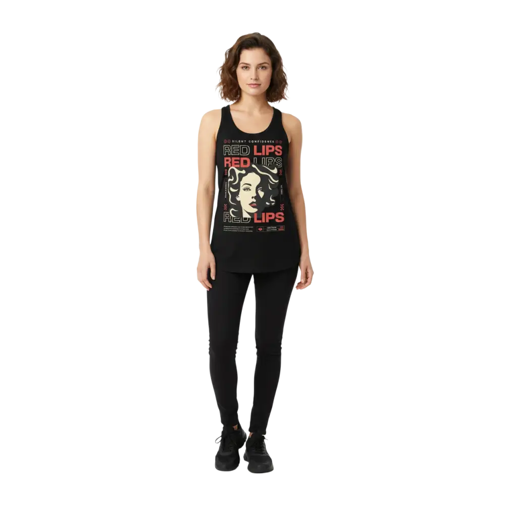 Red lips iconic sleek racerback tank with pink white graphic print