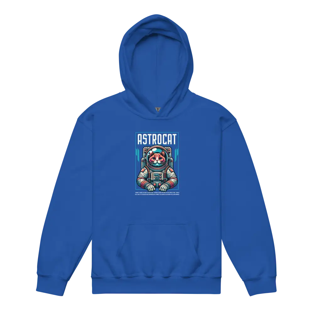 Royal blue Astrocat kids hoodie with astronaut cat design