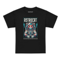 Black Astrocat Space Explorer T-Shirt with colorful cat design