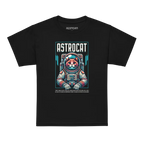 Black Astrocat Space Explorer T-Shirt with colorful cat design