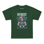 Green Astrocat Space Explorer T-Shirt with astronaut cat design