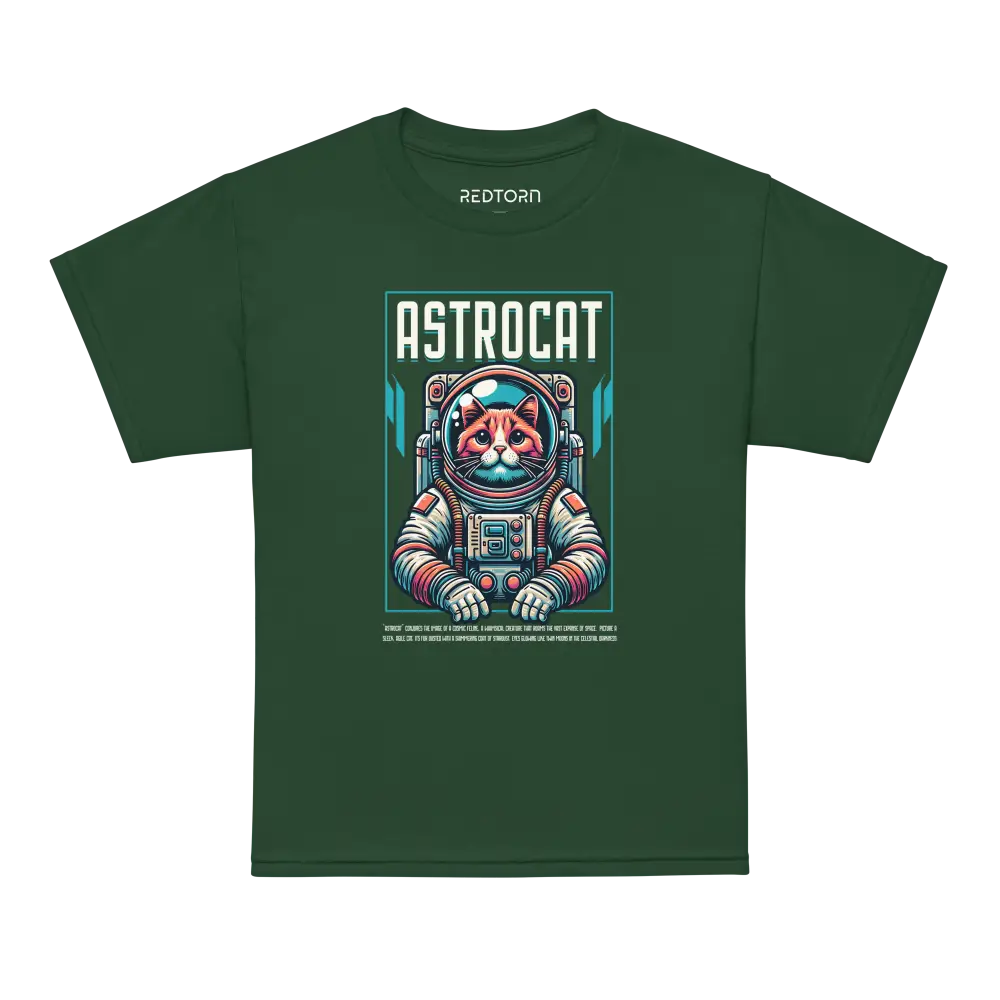 Green Astrocat Space Explorer T-Shirt with astronaut cat design