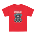 Red Astrocat Space Explorer T-Shirt with cat astronaut design