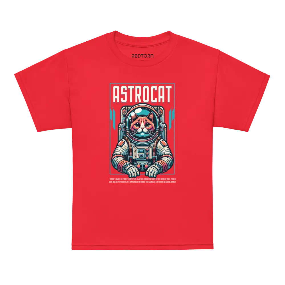 Red Astrocat Space Explorer T-Shirt with cat astronaut design