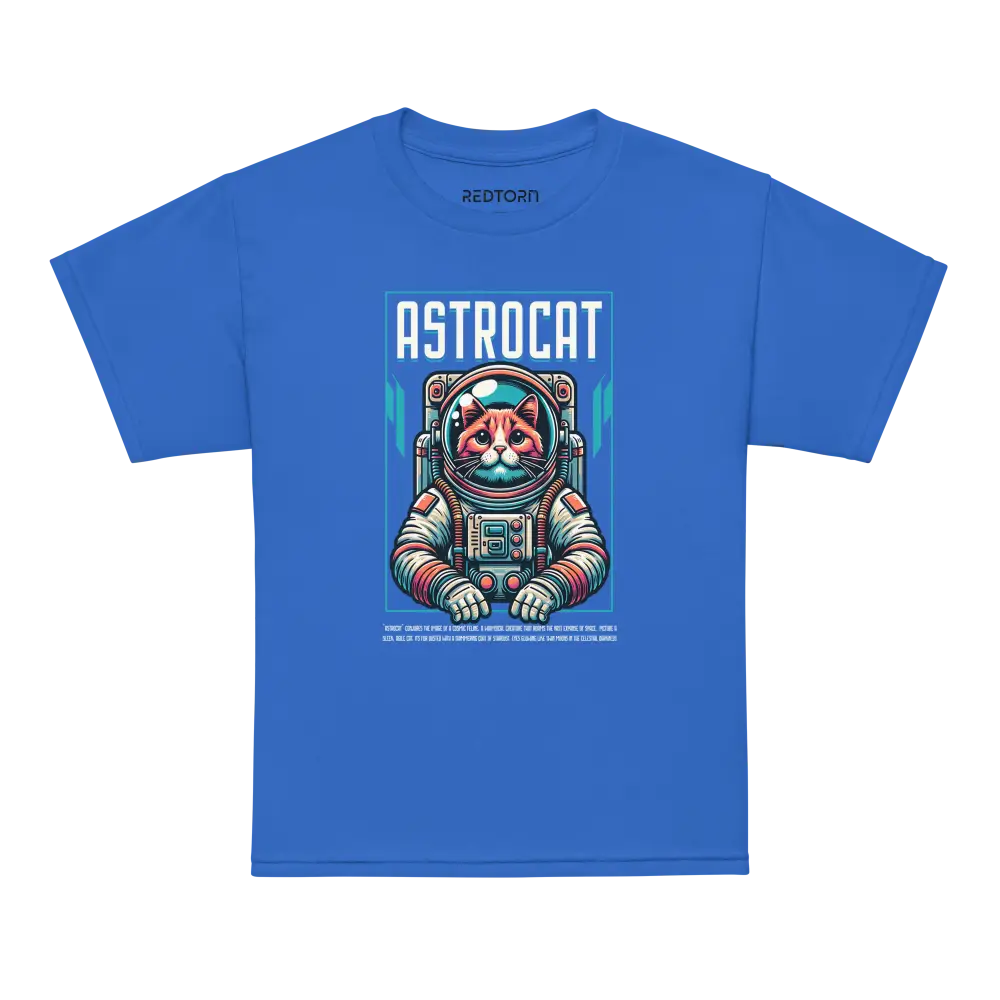 Royal blue Astrocat Space Explorer T-Shirt with astronaut cat graphic on soft cotton