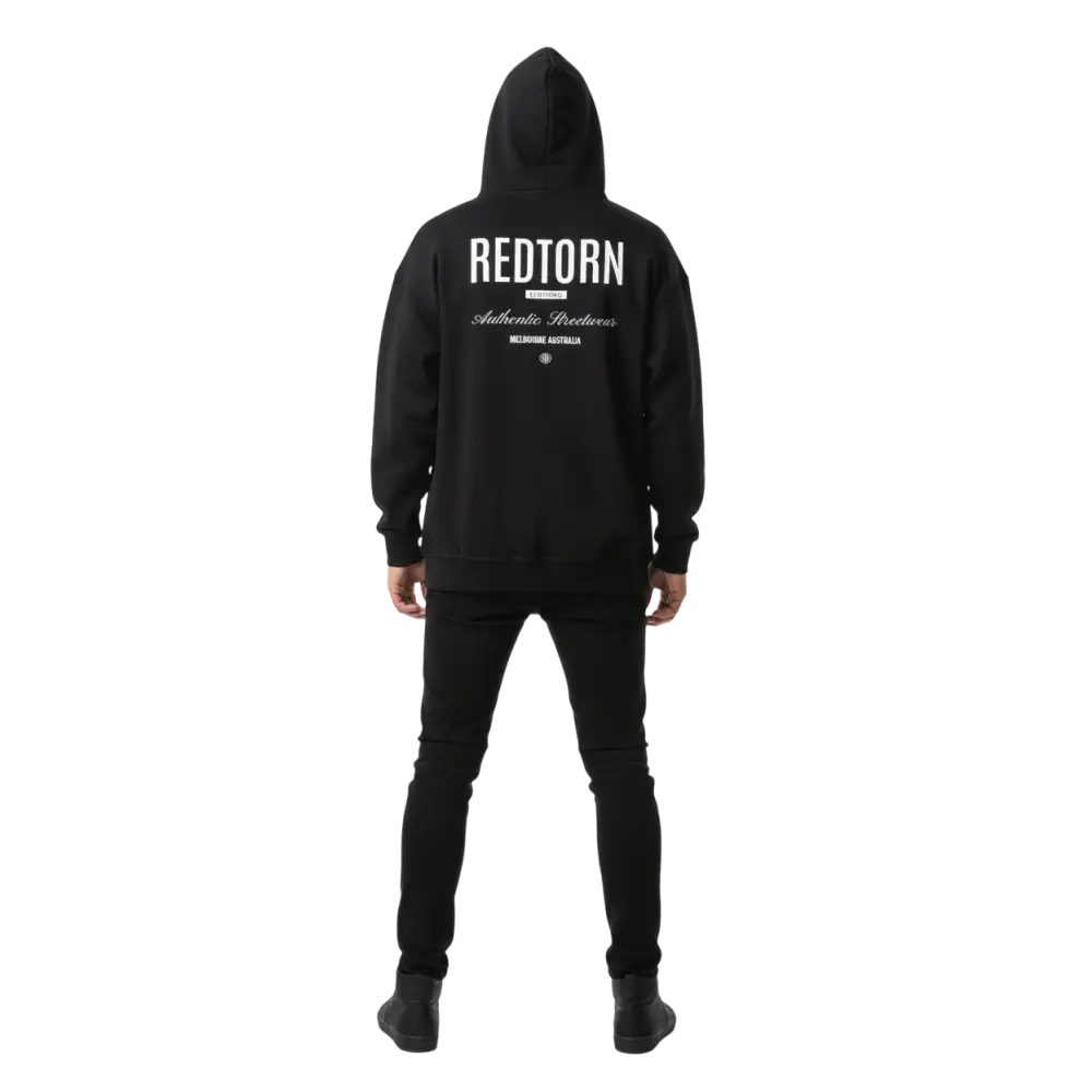 Redtorn authentic premium heavyweight hoodie in black with white text on back
