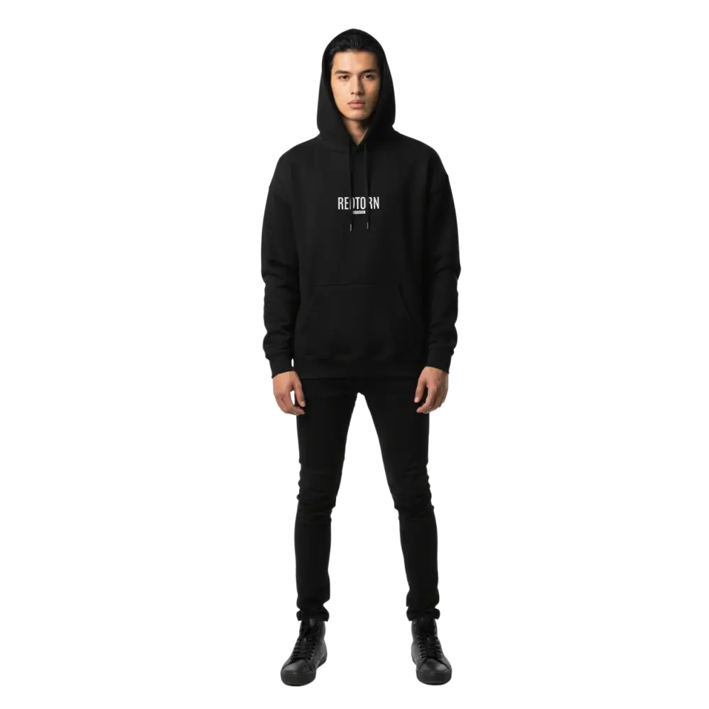 Black hooded Redtorn premium heavyweight hoodie with white reitoin lettering