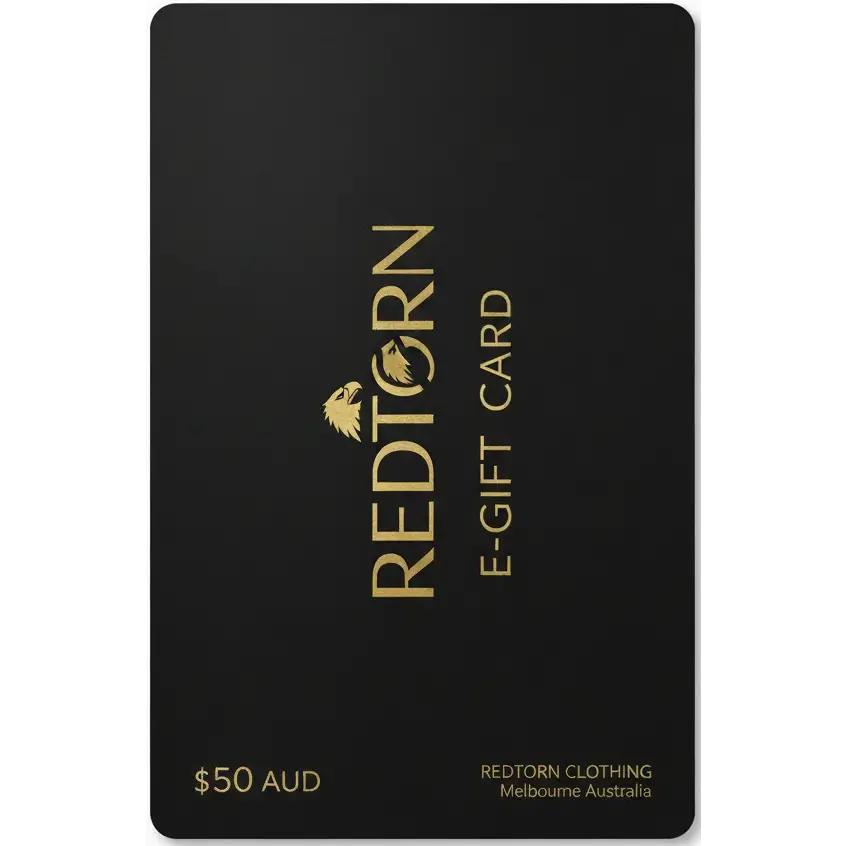 Redtorn Clothing E-Gift Card with black design and gold foil lettering