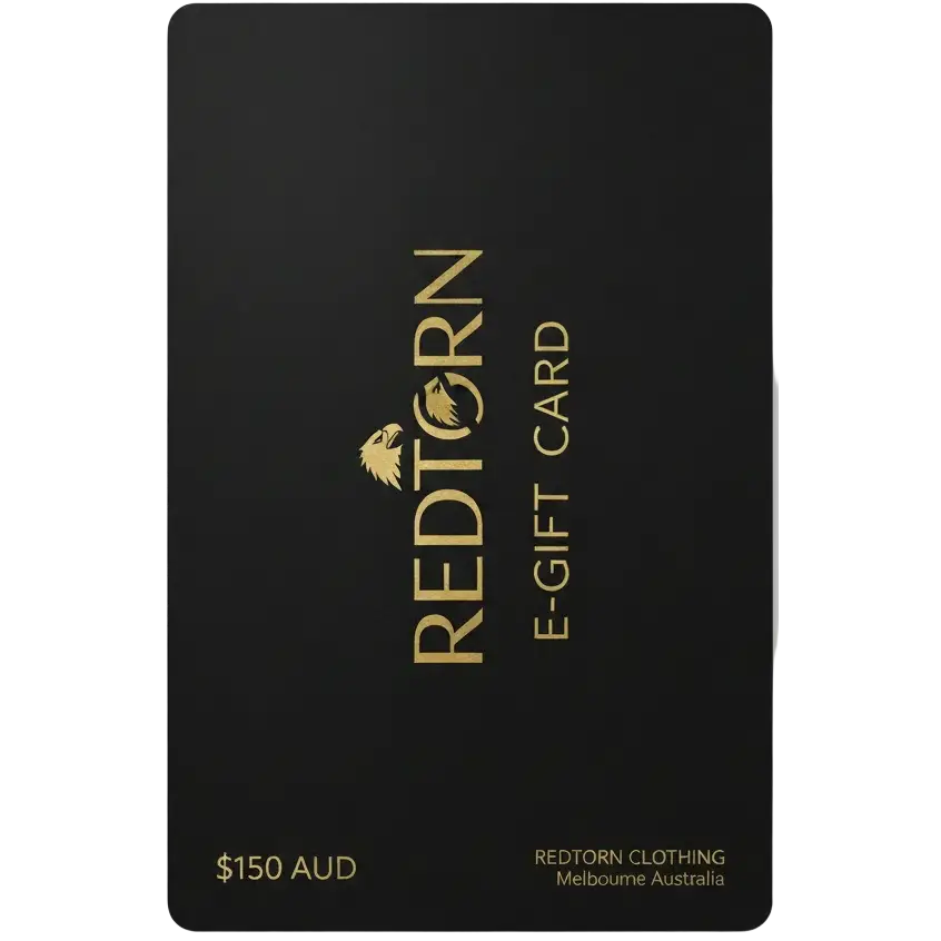 Redtorn Clothing E-Gift Card with black design and gold foil lettering