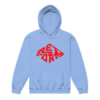 Red Diamond kids unisex hoodie in light blue with red logo design