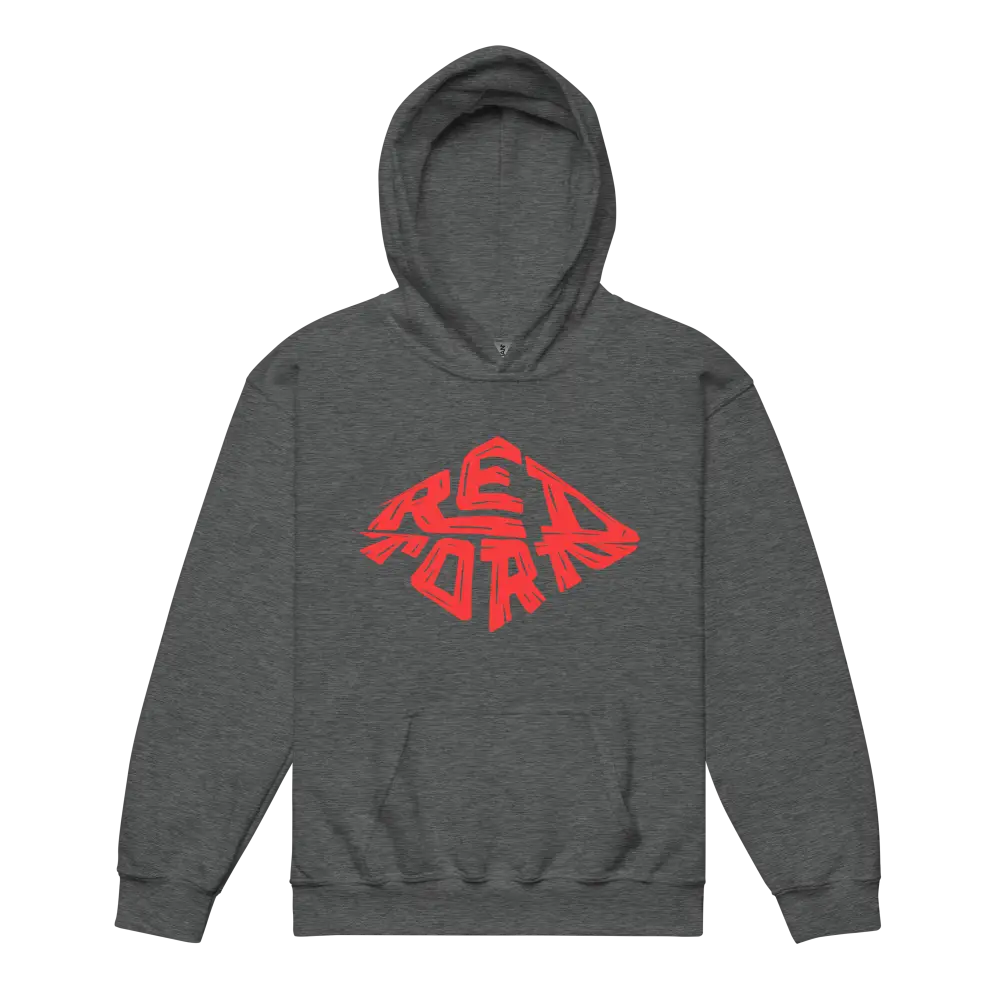 Charcoal gray Red Diamond Kids Unisex Hoodie with red logo