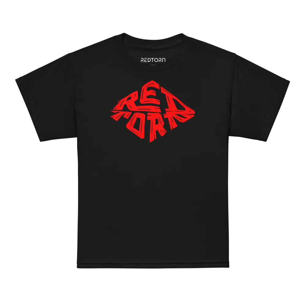 Redtorn red diamond logo kids unisex tee in black cotton with reptorn design