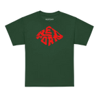 Redtorn red diamond logo kids unisex tee with green shirt and red graphic