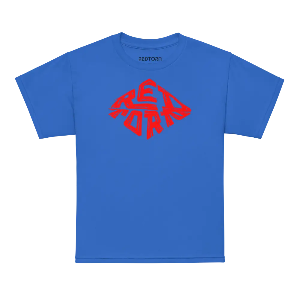 Redtorn Red Diamond Logo Kids Unisex Tee in royal blue with red graphic