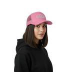 Pink Redtorn embroidered logo mesh trucker cap in unisex headwear