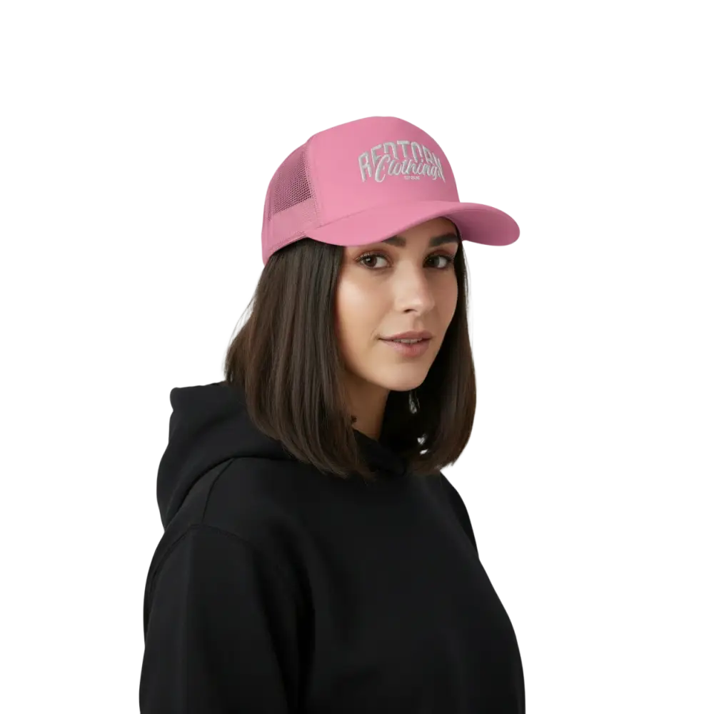Pink Redtorn embroidered logo mesh trucker cap in unisex headwear