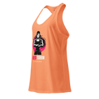 Power stance racerback tank in orange with black red torn graphic, womens apparel