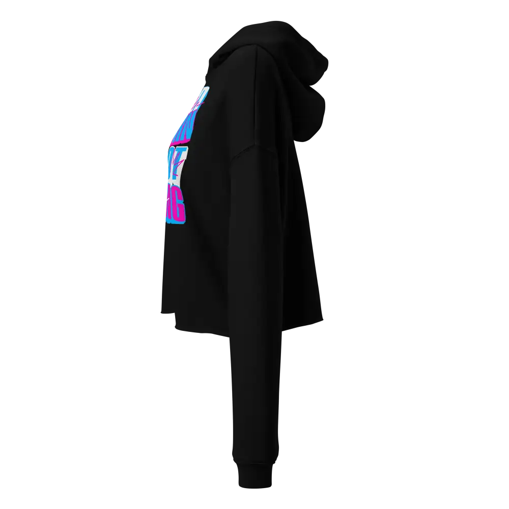 Black Glitch Logo women’s crop hoodie with colorful back graphic