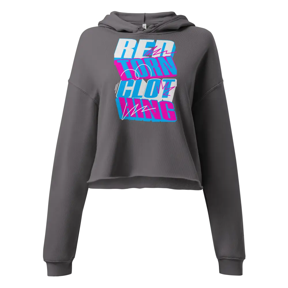 Women’s crop hoodie with glitch logo design in charcoal neon graphic