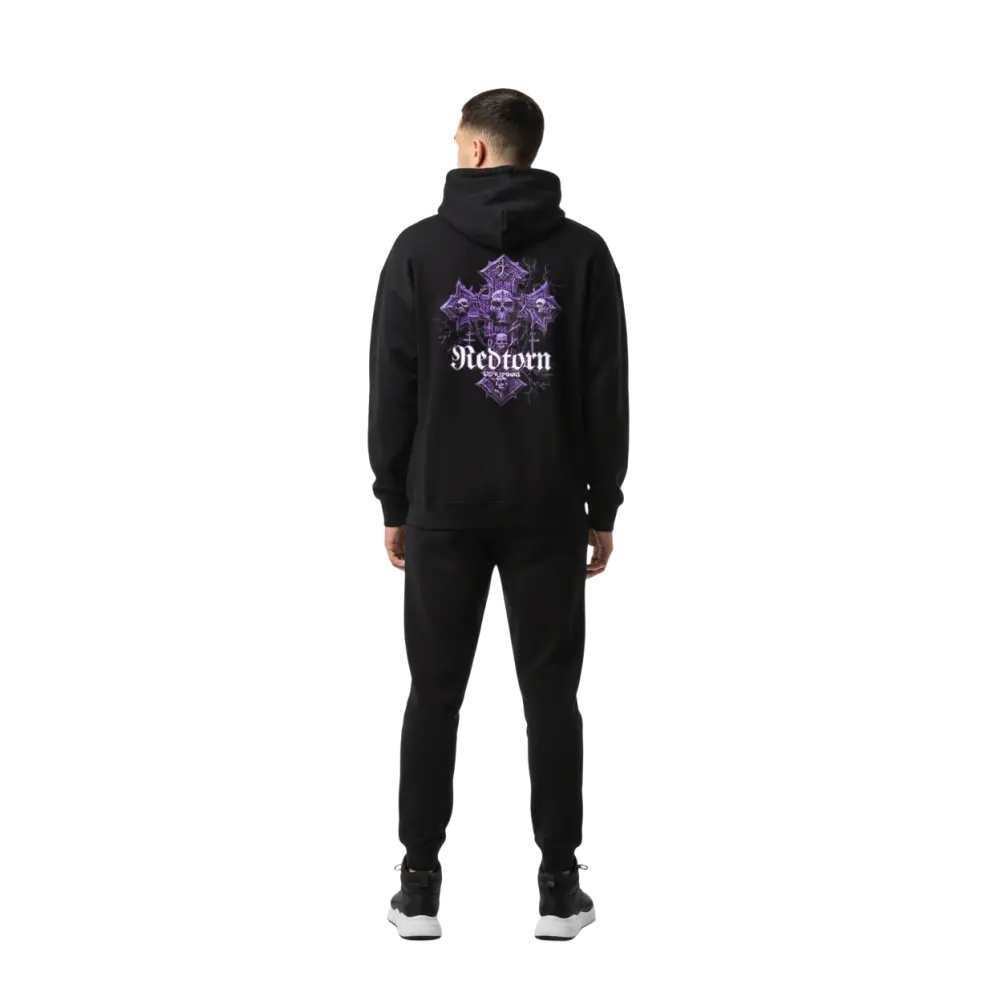 Redtorn gothic cross unisex adult hoodie with purple skull graphic
