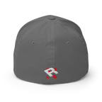 Gray Hustle Hard flexi fit baseball cap with red and white logo