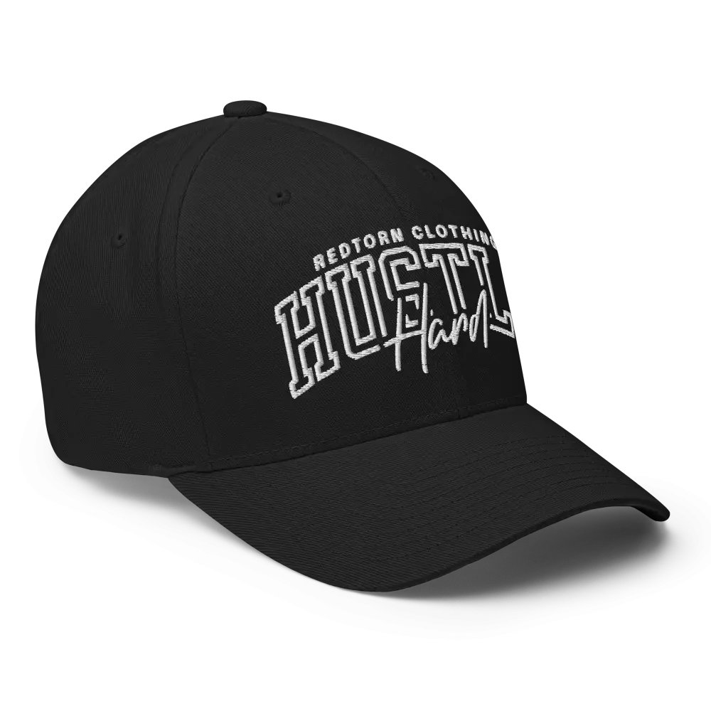 Hustle Hard flexi fit baseball cap with white logo and adjustable strap