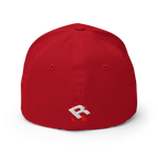 Red Hustle Hard flexi fit baseball cap with white r logo