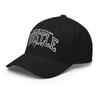 Black Hustle Hard flexi fit baseball cap with white text and logo