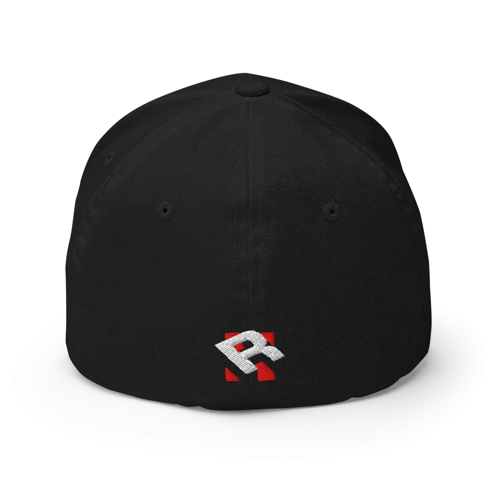 Black Reebok Hustle Hard flexi fit baseball cap with red and white logo