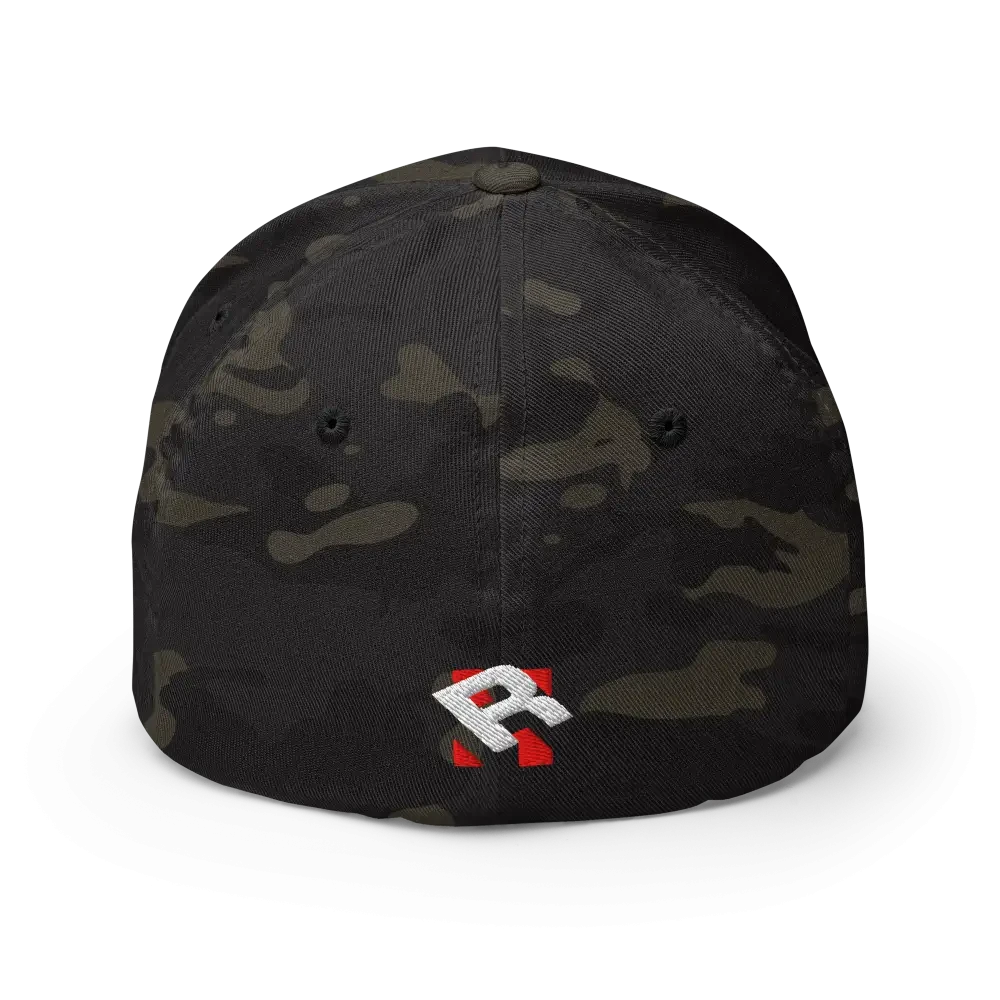Hustle Hard flexi fit baseball cap with red r logo on mesh unisex headwear