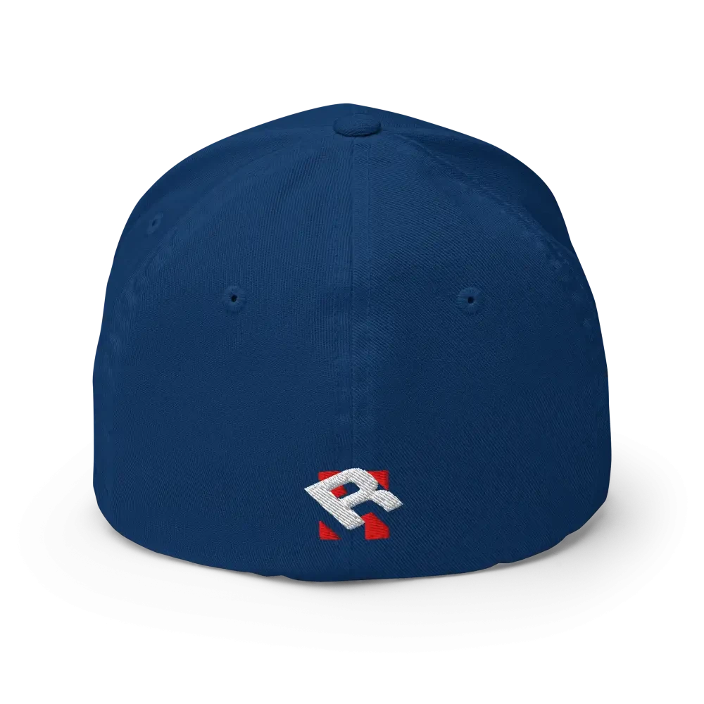 Royal blue Hustle Hard flexi fit baseball cap with Russell Athletic logo