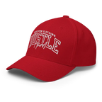 Red Hustle Hard flexi fit baseball cap with adjustable strap, unisex headwear
