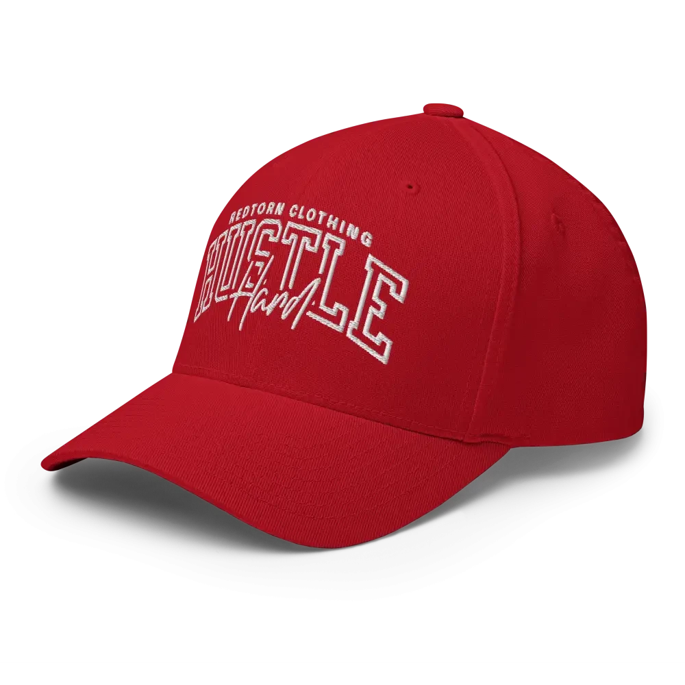 Red Hustle Hard flexi fit baseball cap with adjustable strap, unisex headwear