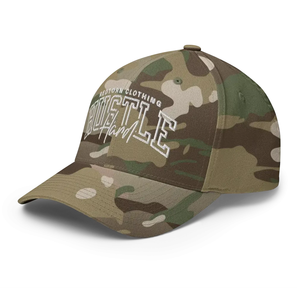 Hustle Hard Flexi Fit Baseball Cap with camouflage and Hoistle logo