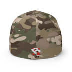 Hustle Hard flexi fit baseball cap with camouflage and red r logo