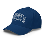 Royal blue Hustle Hard flexi fit baseball cap with white design and western logo