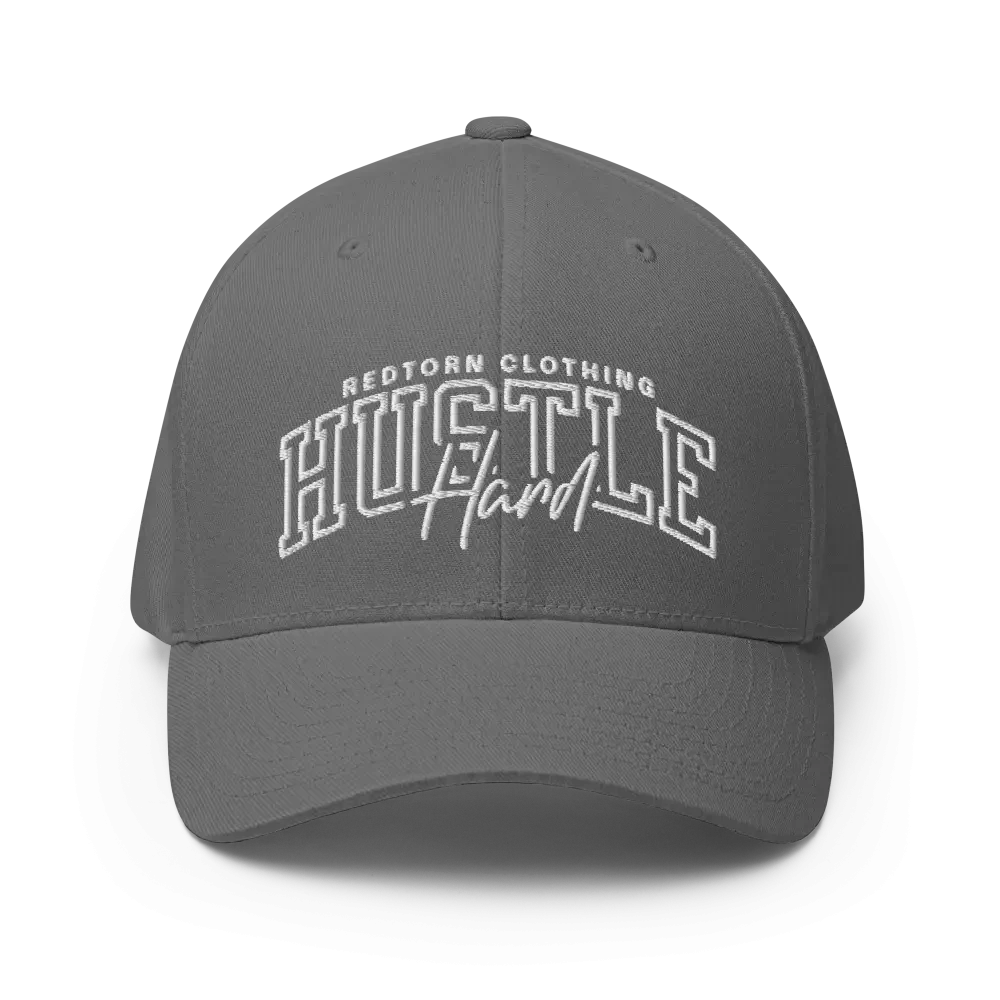 Gray Hustle Hard Flexi Fit Baseball Cap with adjustable strap